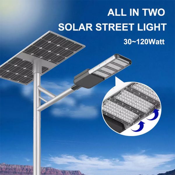 ⁦תאורה סולארית ציבורית מקצועית 14 שעות 120W 170Lm/W IP67 240led 6000K 20400Lm⁩ – תמונה ⁦2⁩