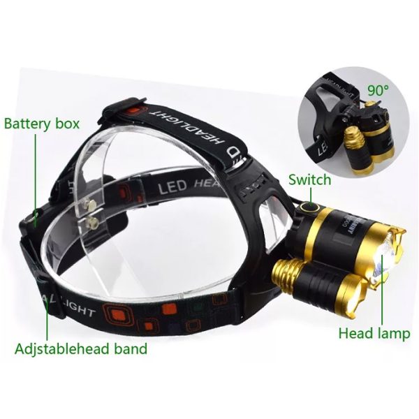 ⁦פנס ראש נטען 3 נורות סוללת ליתיום דגם XML 3.7V 2*18650LION⁩ – תמונה ⁦2⁩